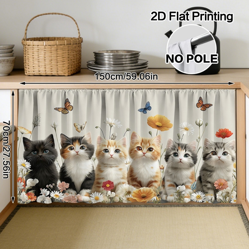 Home Improvement Youtube - VIKAMA 春の猫と野の花 キッチンキャビネットカーテン 装飾カウンタートップカバー ホームセンター用品