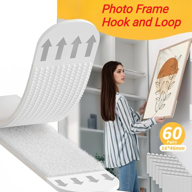 Picture Hanging Strip - 8-72個入りヘビーデューティー穴あけ不要吊り下げ用ピクチャーストリップ - 簡単に使える跡が残らないマジックバックルフレーム接着バックルアクセサリー