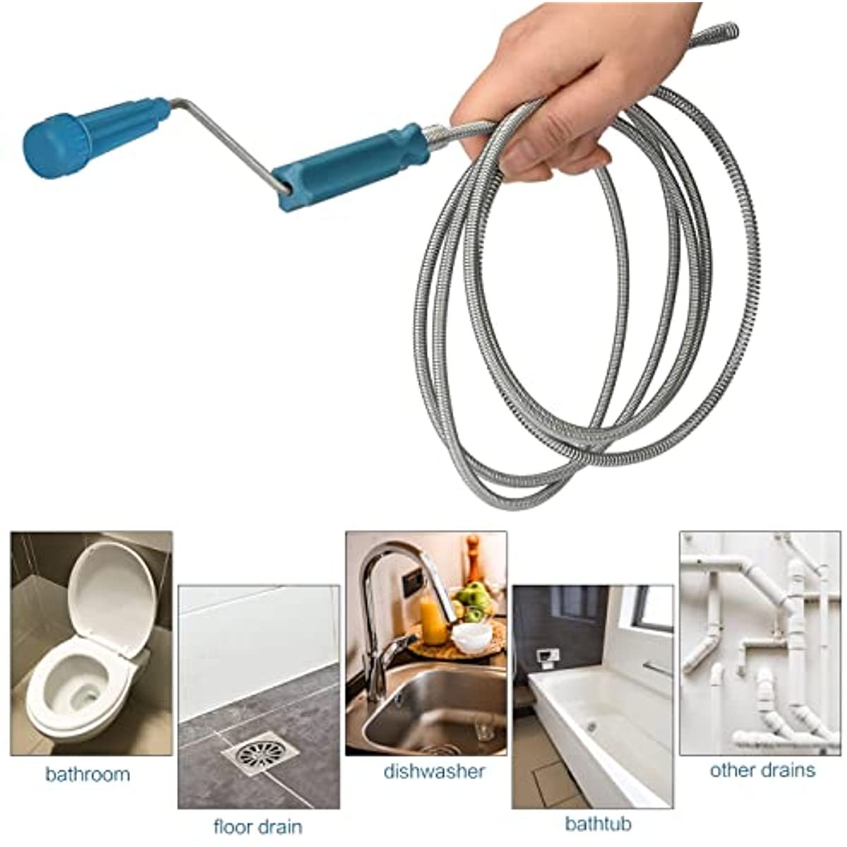 Plumbing Snake Drain - 伸縮式ハンドル付きフレキシブルスチール製排水管クリーナースネーク、電池不要の手動パイプ浚渫器、家庭用配管工具