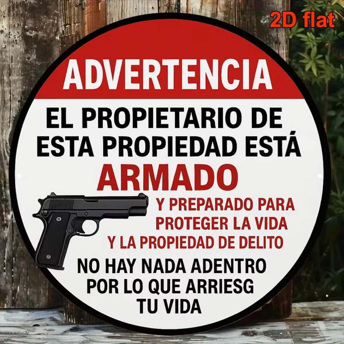 Home Improvement Hardware - ヴィンテージラウンドメタルブリキ看板、スペイン語「ADVERTENCIA」武装所有者警告サイン、立ち入り禁止ホームセキュリティ壁飾り