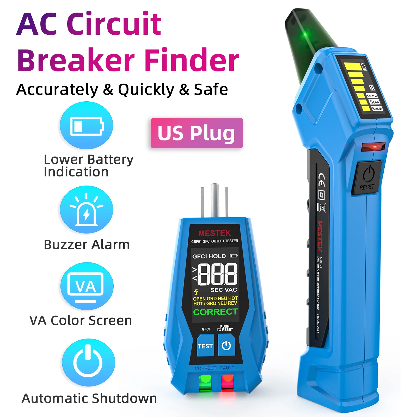 Circuit Breaker Finder - デジタルLCDディスプレイ付きサーキットブレーカーファインダー＆GFCIコンセントテスター、90-135V電気回路トレーサーツール（電気技師/DIY向け）