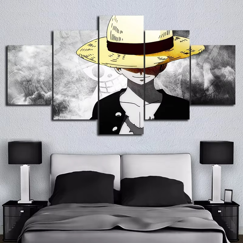 Wall Texture Spray - 5枚組HDウォールアートアニメポスター絵画ワンピースモンキー・D・ルフィポスター壁画家の装飾用キャンバス絵画ギフト