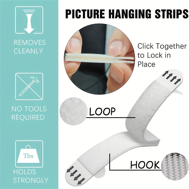 取り外し可能な残留物なしフックループテープ、自己粘着式、簡単 - Picture Hanging Strip のレビューと価格