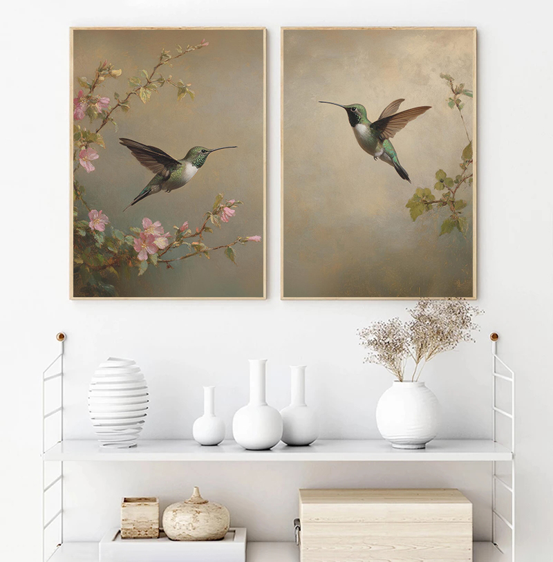 フレームレスヴィンテージハチドリスケッチ鳥動物描画イラストポ - Wall Texture Spray のレビューと価格