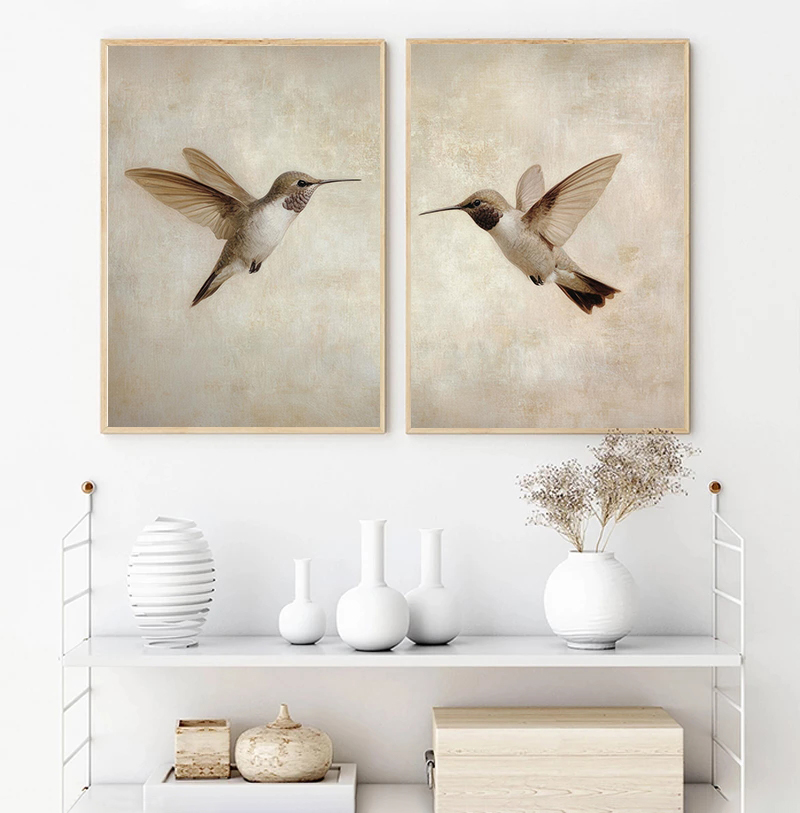 フレームレスヴィンテージハチドリスケッチ鳥動物描画イラストポ - Wall Texture Spray のレビューと価格
